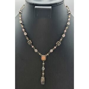 Napier Silver Tone Rosary Style Chain Y-Drop Beaded 15.25"-17.25" Necklace